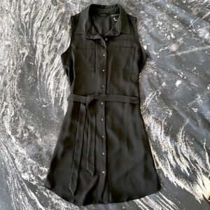 Adrienne Vittadini Collared Black Button Down Sleeveless Mini Dress US 4